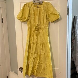 Greylin Sunny Yellow Midi Dress with Puff Sleeves